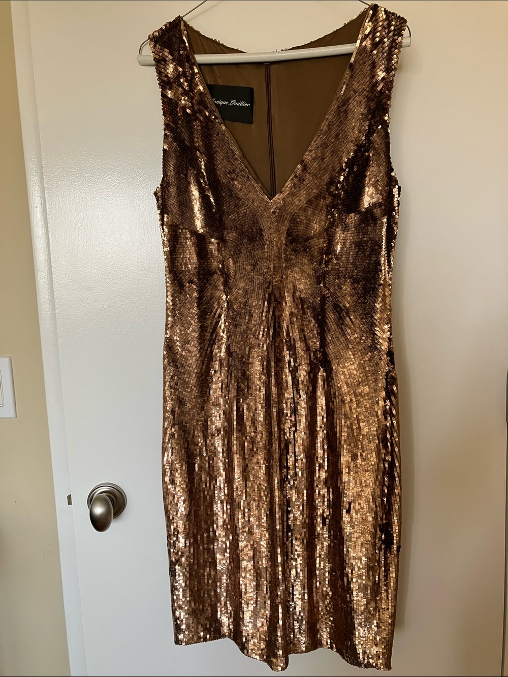Monique Lhuillier Bronze Sequin Midi Dress